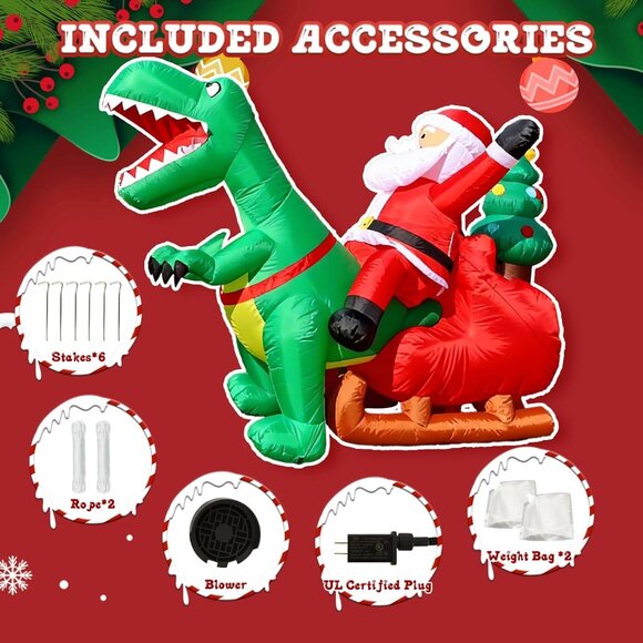 🆕8.2FT Long Christmas Inflatables with LED Santa Ride on Dinosaur Outdoor Decor - Picture 8 of 9